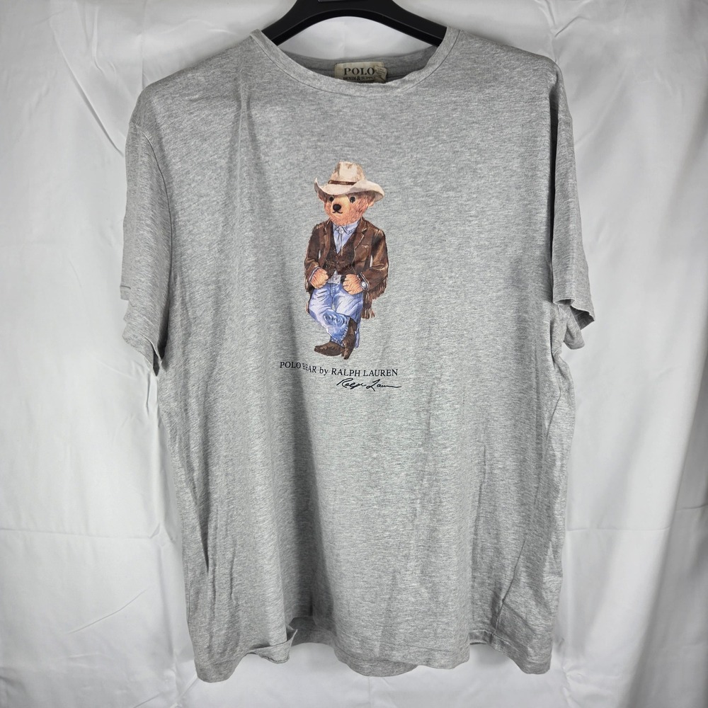 Polo Ralph Lauren Denim & Supply Cowboy Polo Bear T-Shirt Mens XL Gray Graphic - Picture 2 of 7